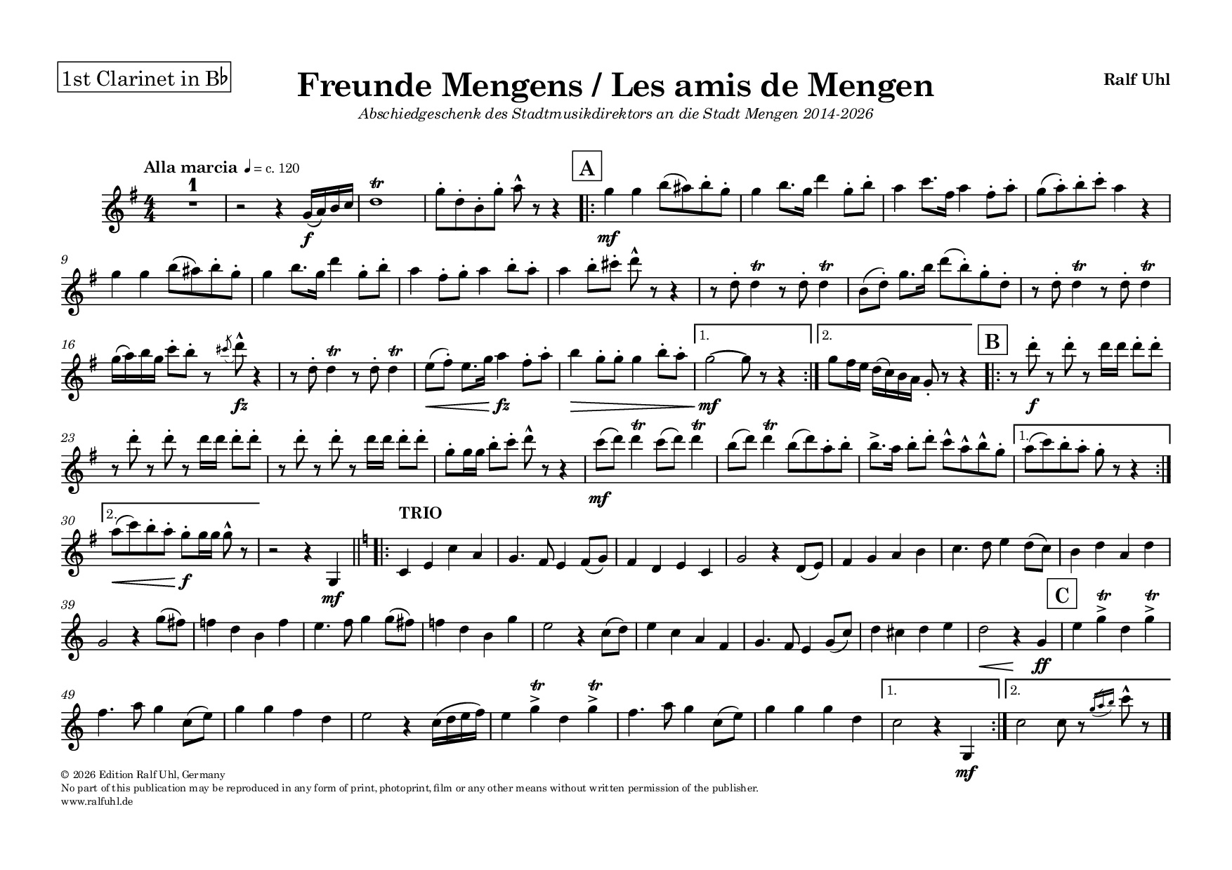 Freunde Mengens - 1st Clarinet